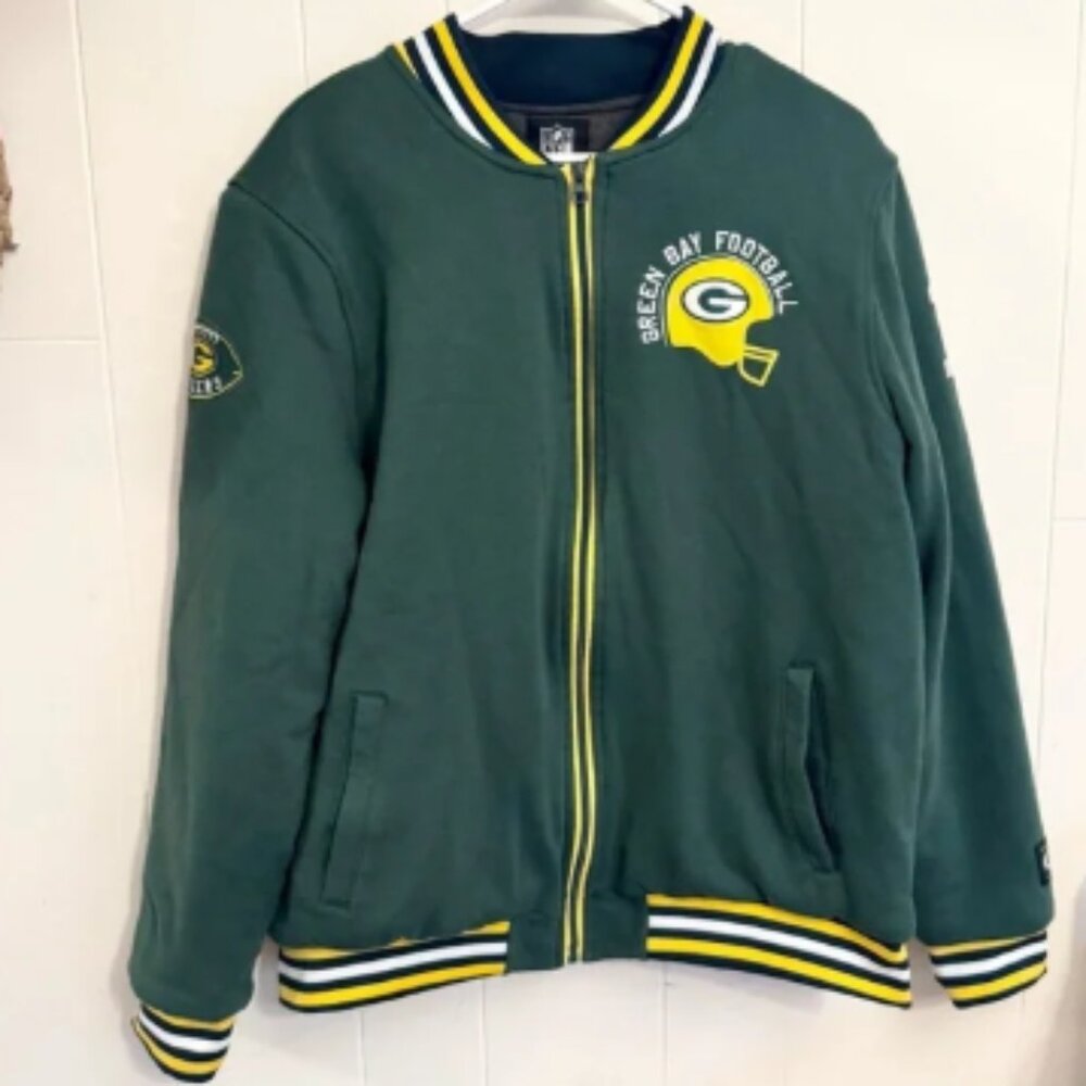 Green Bay Packers Mens NFL Full Zip Fleece Quilted Football Jacket Size Large